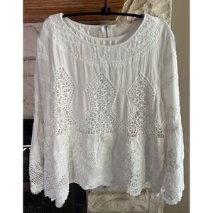 Soft Surroundings Cottagecore Top Size PL Boho Embroidered Prairie Romantic